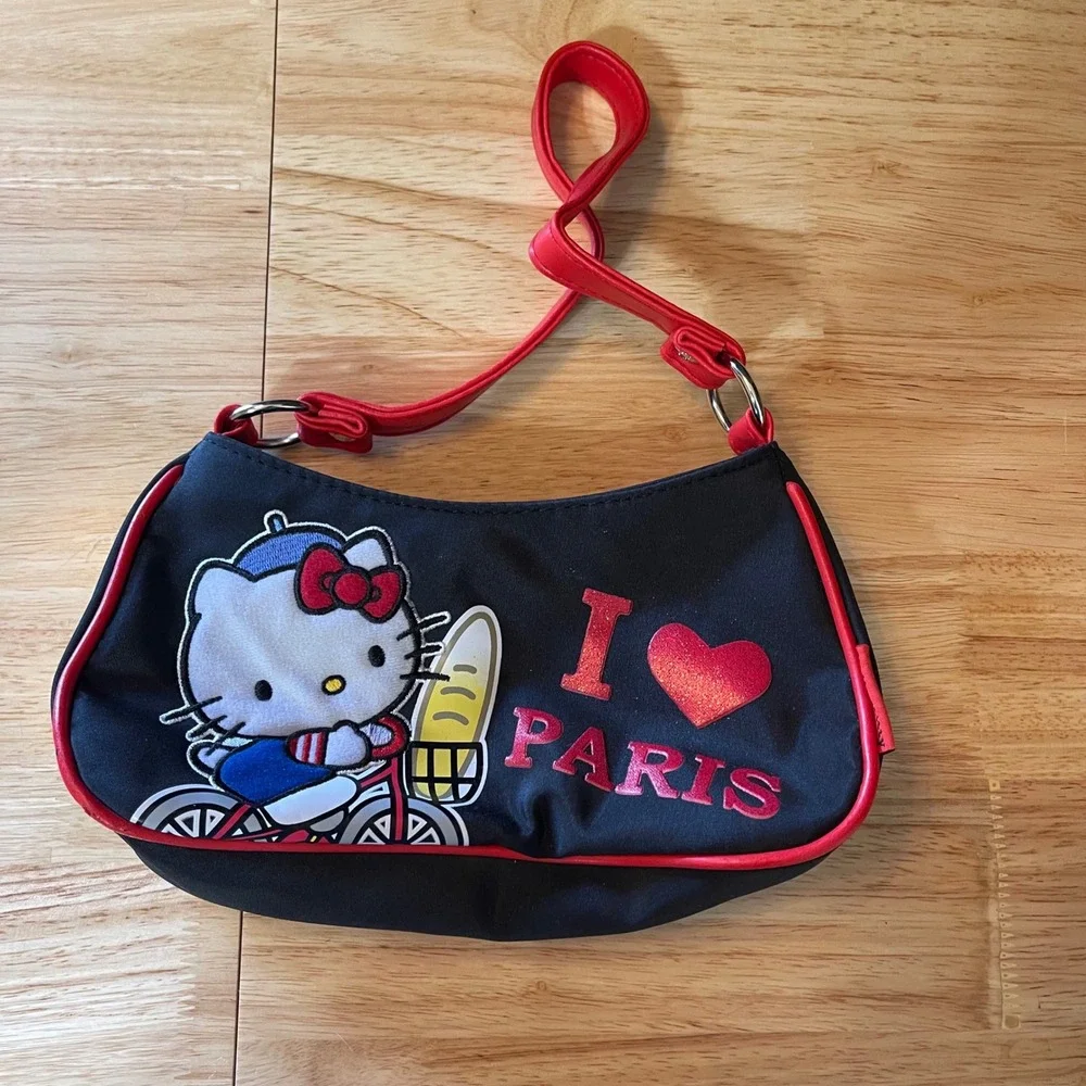 Sanrio Hello Kitty I Love Paris Black Red Trim Shoulder Bag Y2K 2004 Vintage